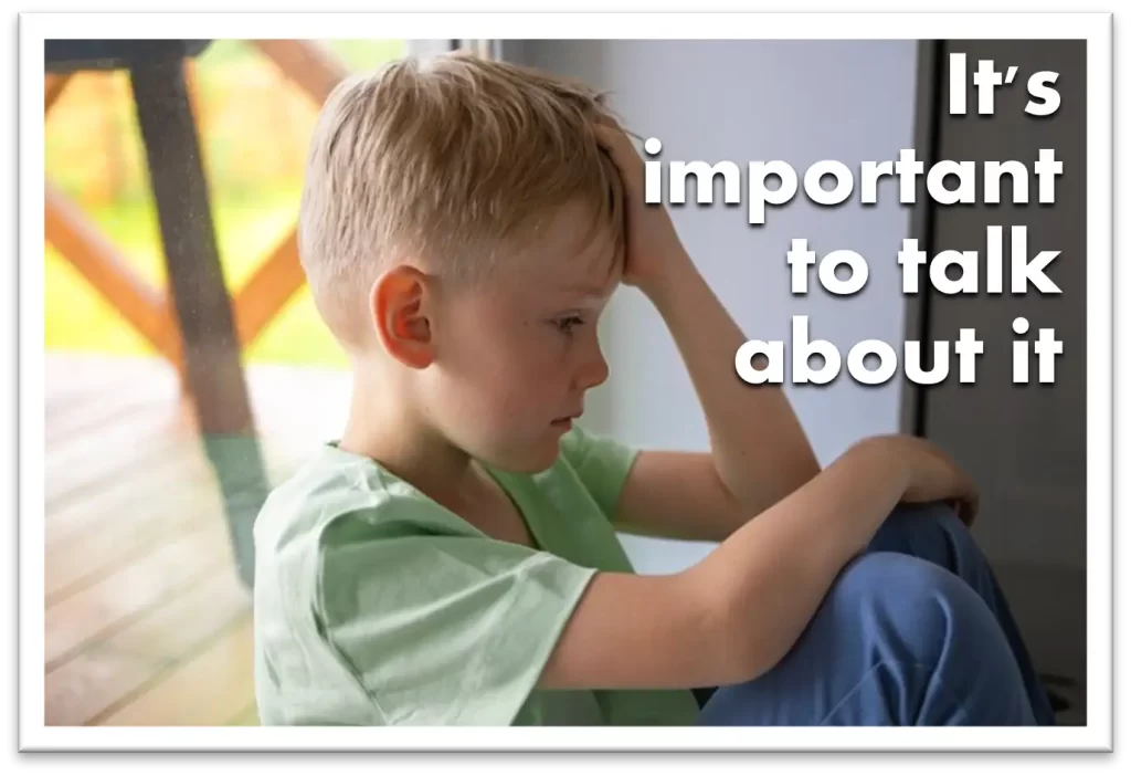 Image of depressed boy thinking with text heading "It's important to talk about it."