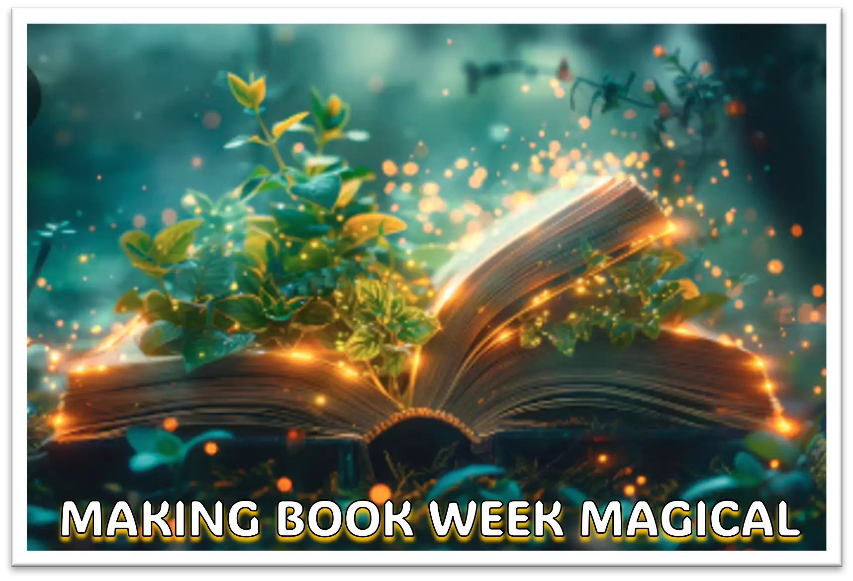 Image of a Magical Book with greenery being summoned out of it